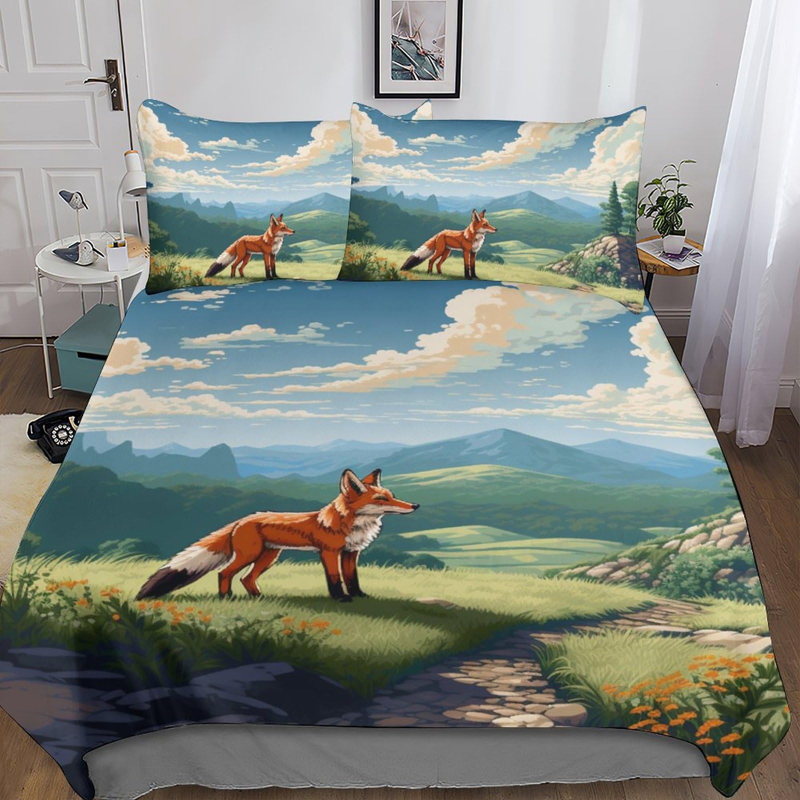 Housse de couette pour garçons adolescents hommes parure de lit 3D fox microfibre king 220x240