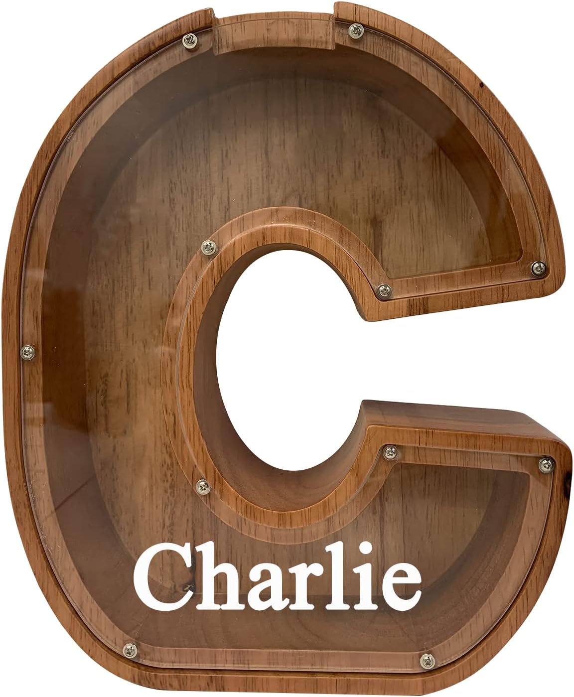 Personalized 12" Extra Large Wooden Letter Piggy Bank for Kids Boys Girls, (Laser Engraved Name) Custom Initial Letter Shape Piggy Bank, Alphabet Coin Bank Grandchildren Birthday (C)