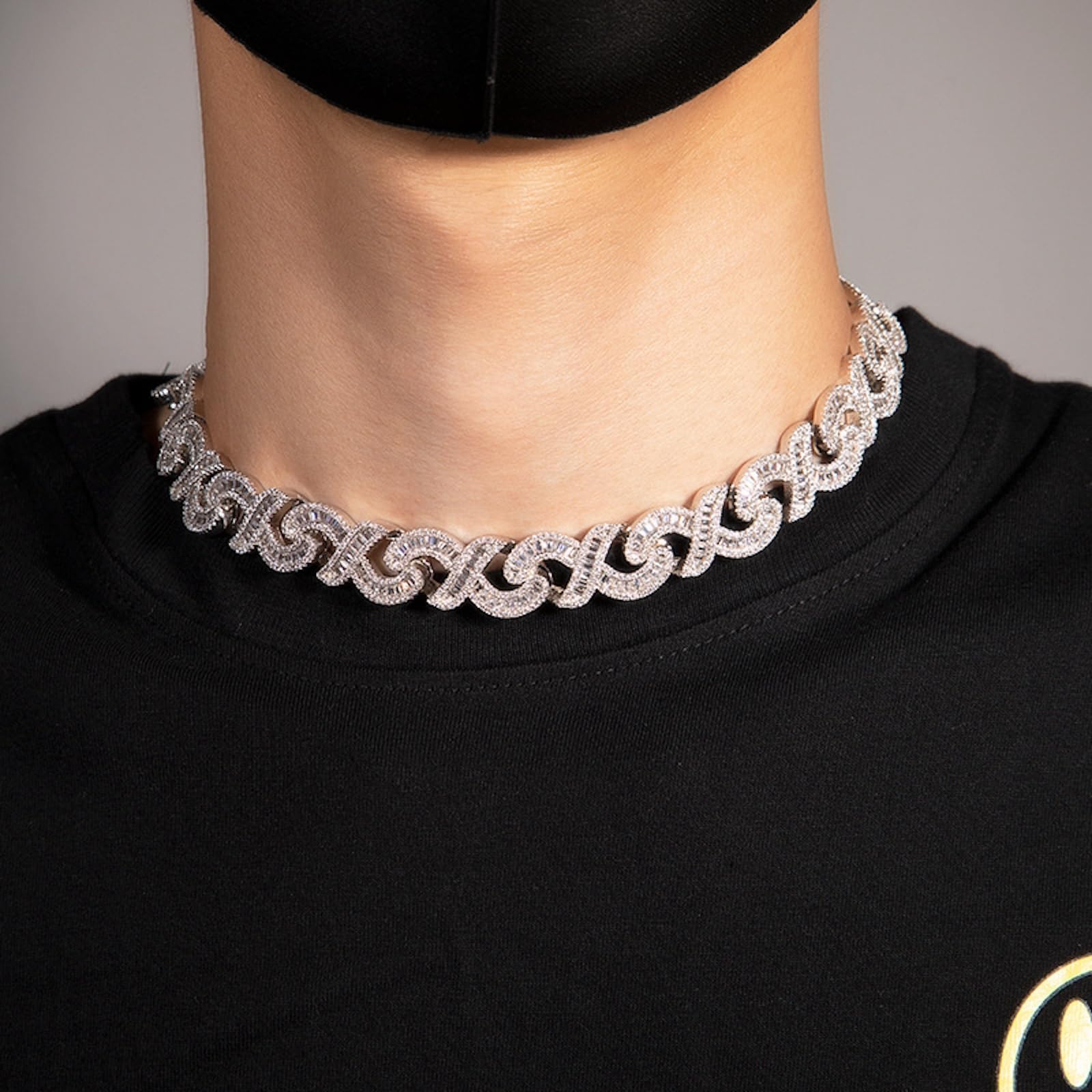 ICEDIAMOND 15MM Bagietka CZ Nieskończony Diament Chain Horn Kubański, całkowicie ranny Bling Cyrkonia Hip Hop Trend Sklep z zabawkami Cool Rapper dla mężczyzn Kobiety