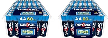 Rayovac AA Batteries, Double A Battery Alkaline, 60 Count Pack of 2
