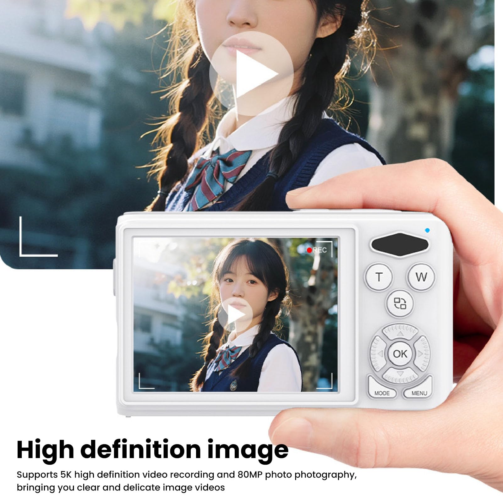 BuyWeek Cámara Digital 80MP 5K Cámara Selfie de Pantalla Dual con Zoom 18X AF Enfoque automático Filtros Creativos y Belleza para fotografía