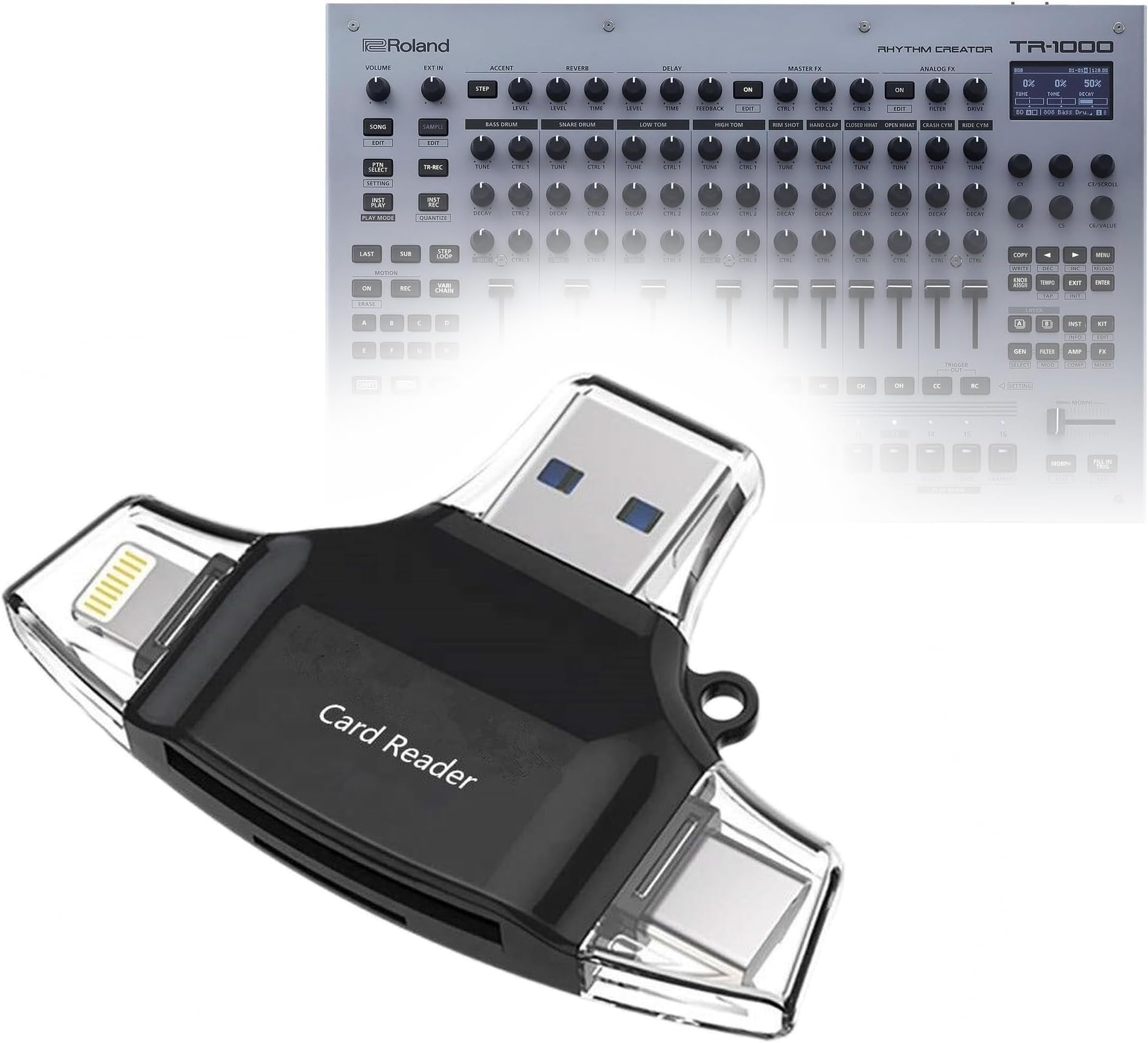 Smart Gadget Compatible with Roland TR-1000 Rhythm Creator - AllReader SD Card Reader, microSD Card Reader SD Compact USB - Jet Black