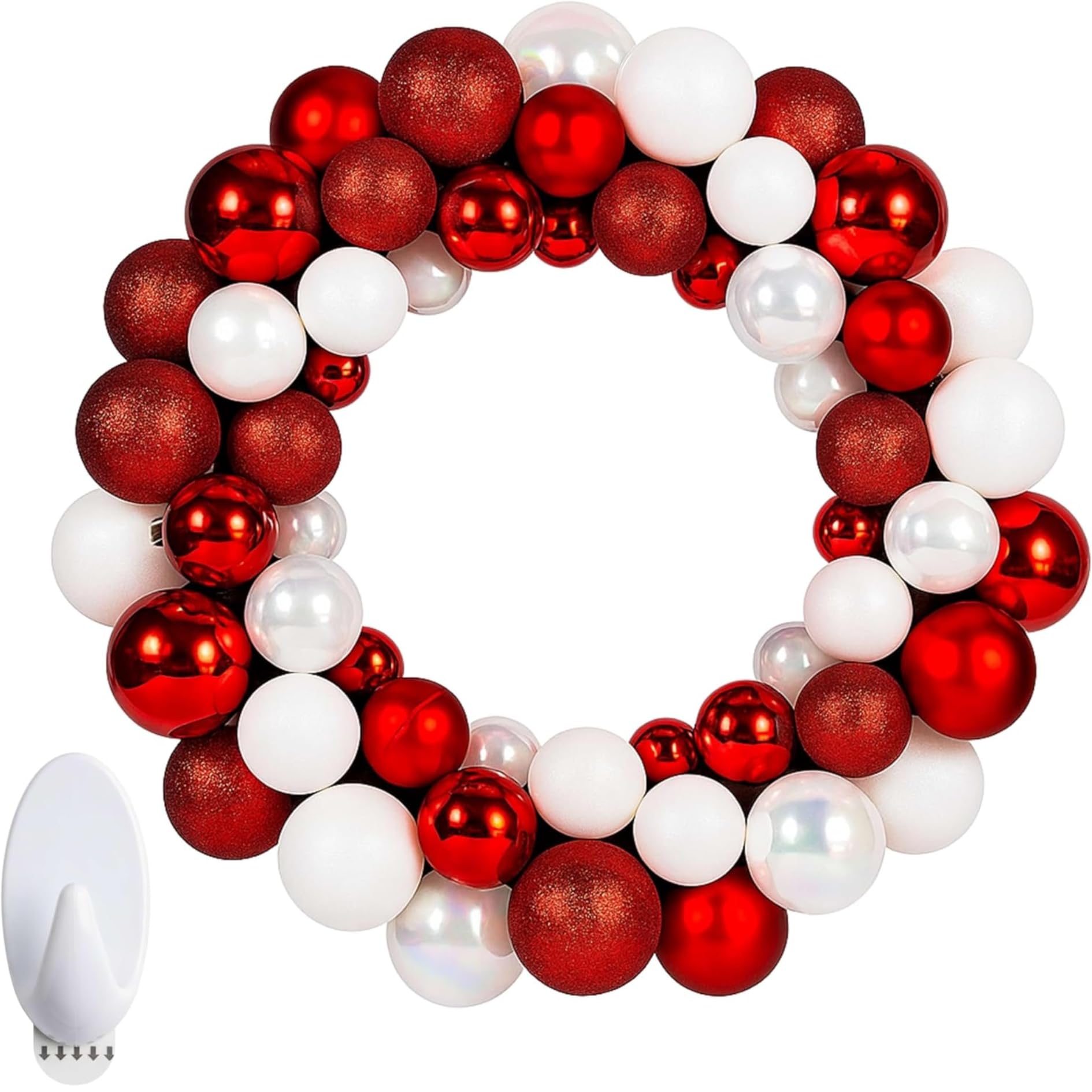 Adeptna Candy Cane Bauble Wreath 35Cm – Red & White Christmas Door Wreath With Shiny, Matte & Glitter Baubles – Festive Indoor Hanging Decoration For Doors, Walls & Christmas Displays (Candy Cane)