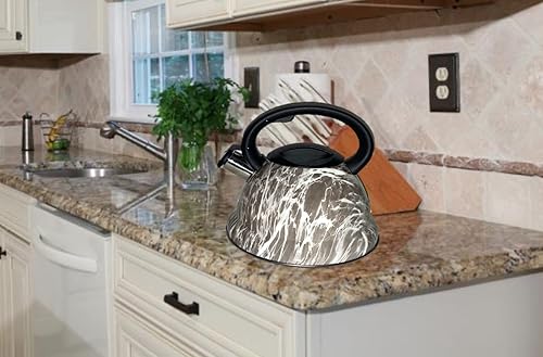 Miniatura 3 de Hervidor de cocina de silbato de 3.4 cuartos de galón para hornos eléctricos, de cerámica, de inducción, halógenos, moderno y elegante estilo de