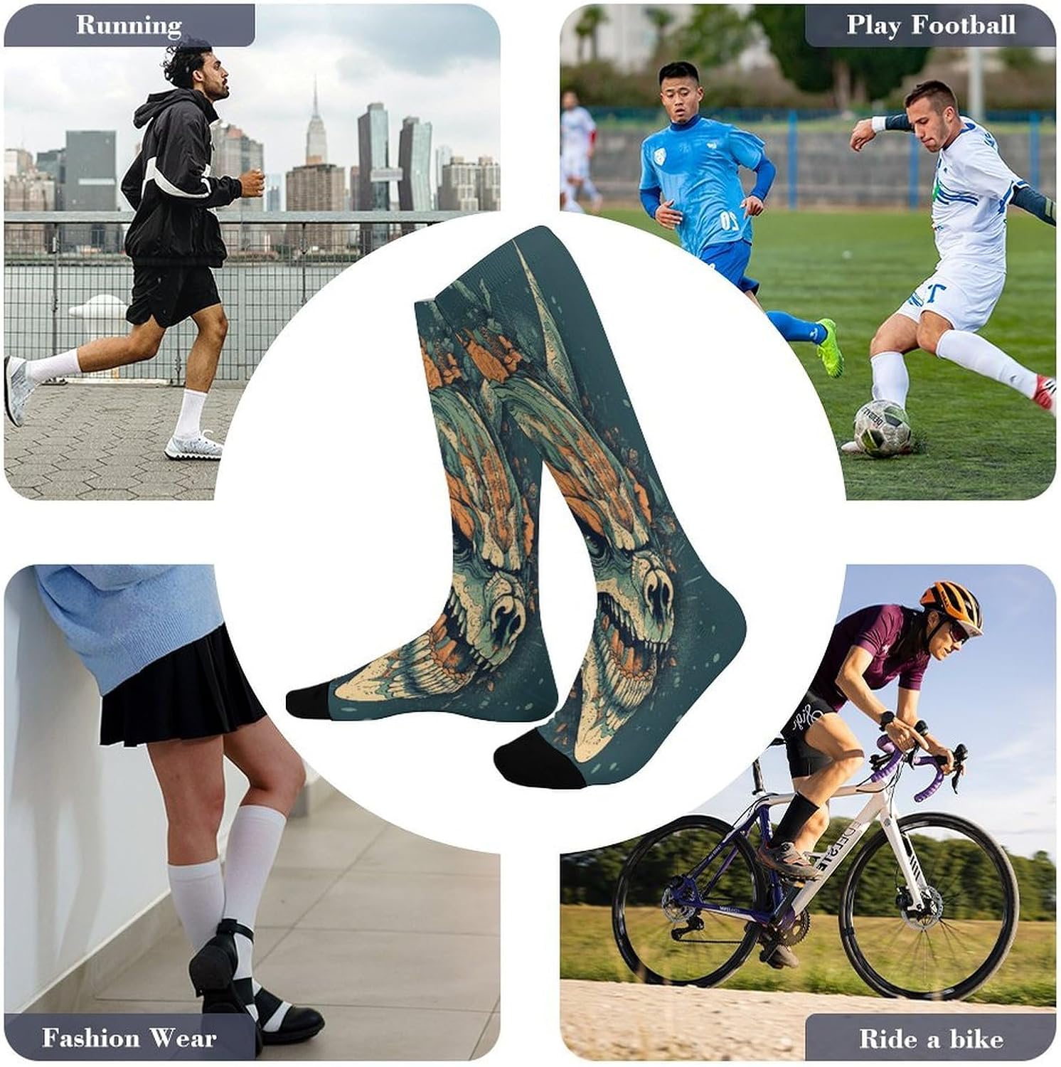 Asian Dragon Skull Crew Socks Calf Socks Athletic Crew Sock