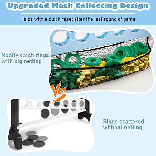 Miniatura 5 de KOTEK Juego gigante de 4 en fila, altura ajustable, juego de patio jumbo de 4 en puntuación con lanzamiento de anillo, baloncesto, golf, bolsillo de