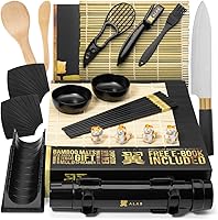 Alas 26-Piece Sushi Making Kit for Beginners & Pros - Bamboo Mats, Sushi Knife, Rice Bazooka & More (Black)