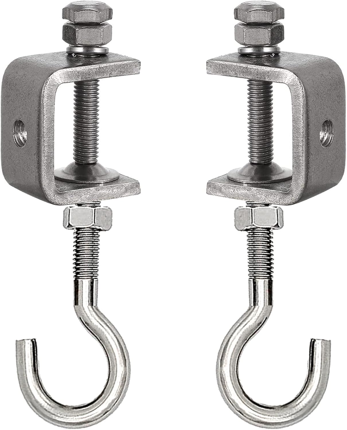 2 Set Metal Beam Hook 1 Inch Stainless Steel C Clamps and Heavy Duty Hanging J Hook/Threaded Screw Hook for Garage I Beam