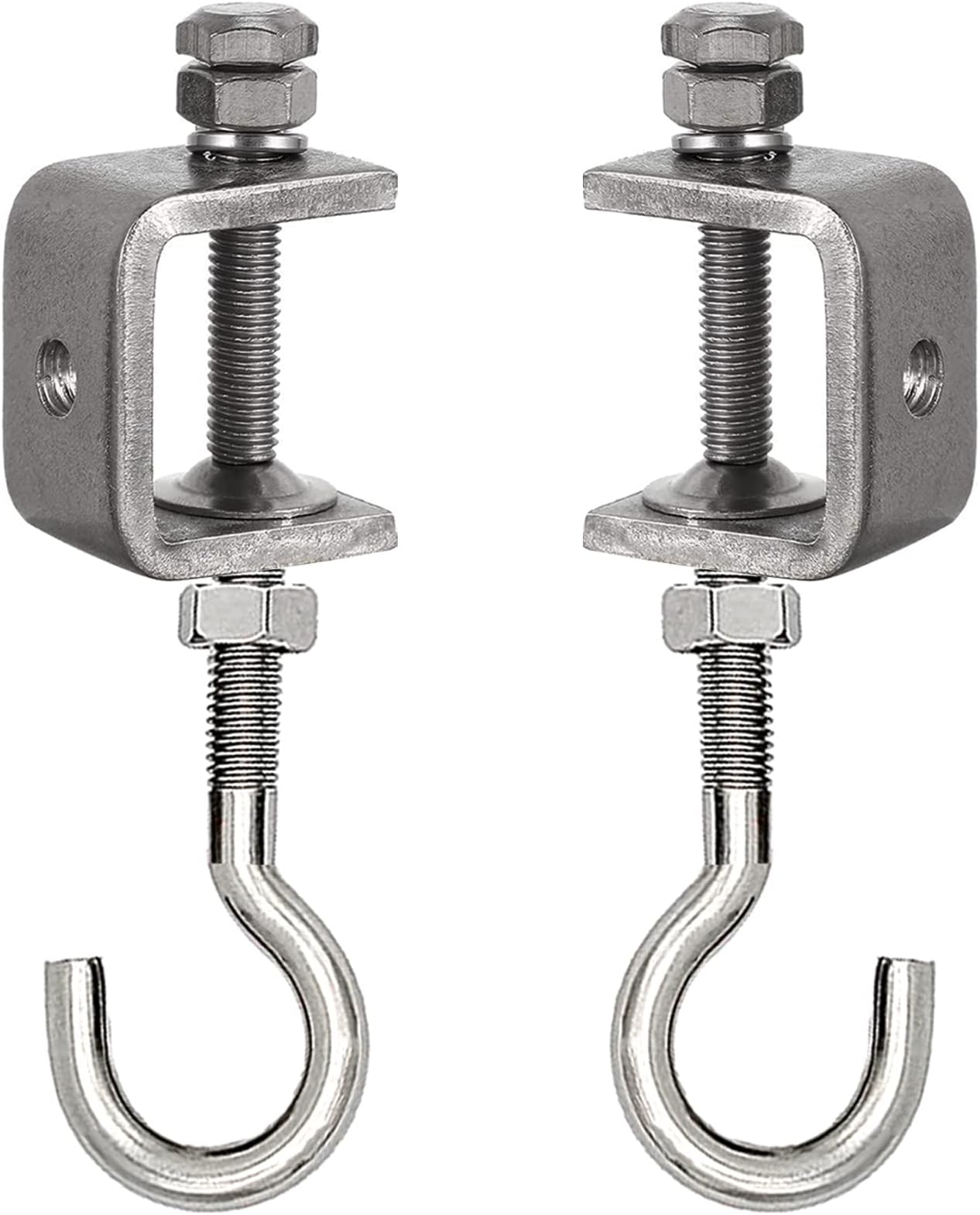 2 Set Metal Beam Hook 1 Inch Stainless Steel C Clamps and Heavy Duty Hanging J Hook/Threaded Screw Hook for Garage I Beam
