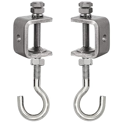Wekboss 2 Set Metal Beam Hook 1 Inch Stainless Steel C Clamps and Heavy Duty Hanging J Hook/Threaded Screw Hook for Garage I Beam