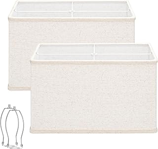 Rectangle Shades Set of 2, 16" Beige Linen with Harp Holders
