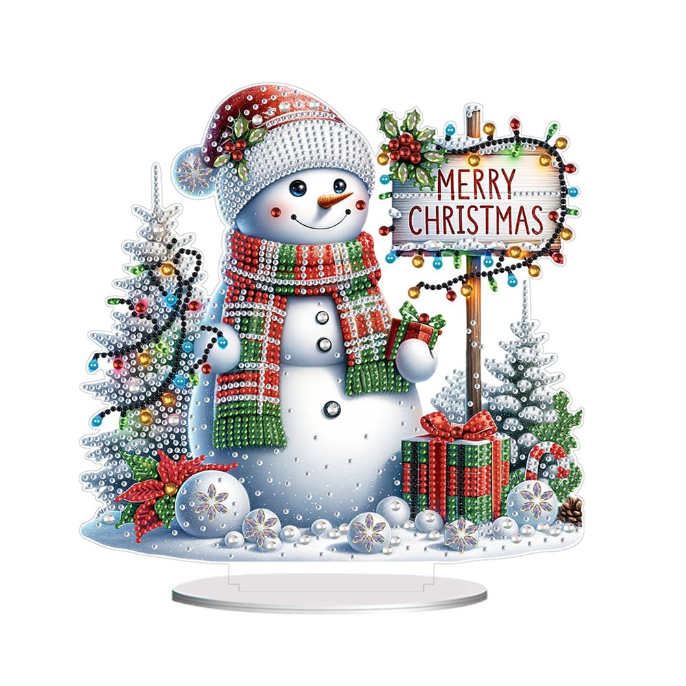 Meecaa Snowman Christmas Tree Gift DIY Diamond Desktop Ornament Kit,Special Shaped Crystal Diamond Painting Tabletop Ornaments Single Sided Diamond Home Decor (Snowman)