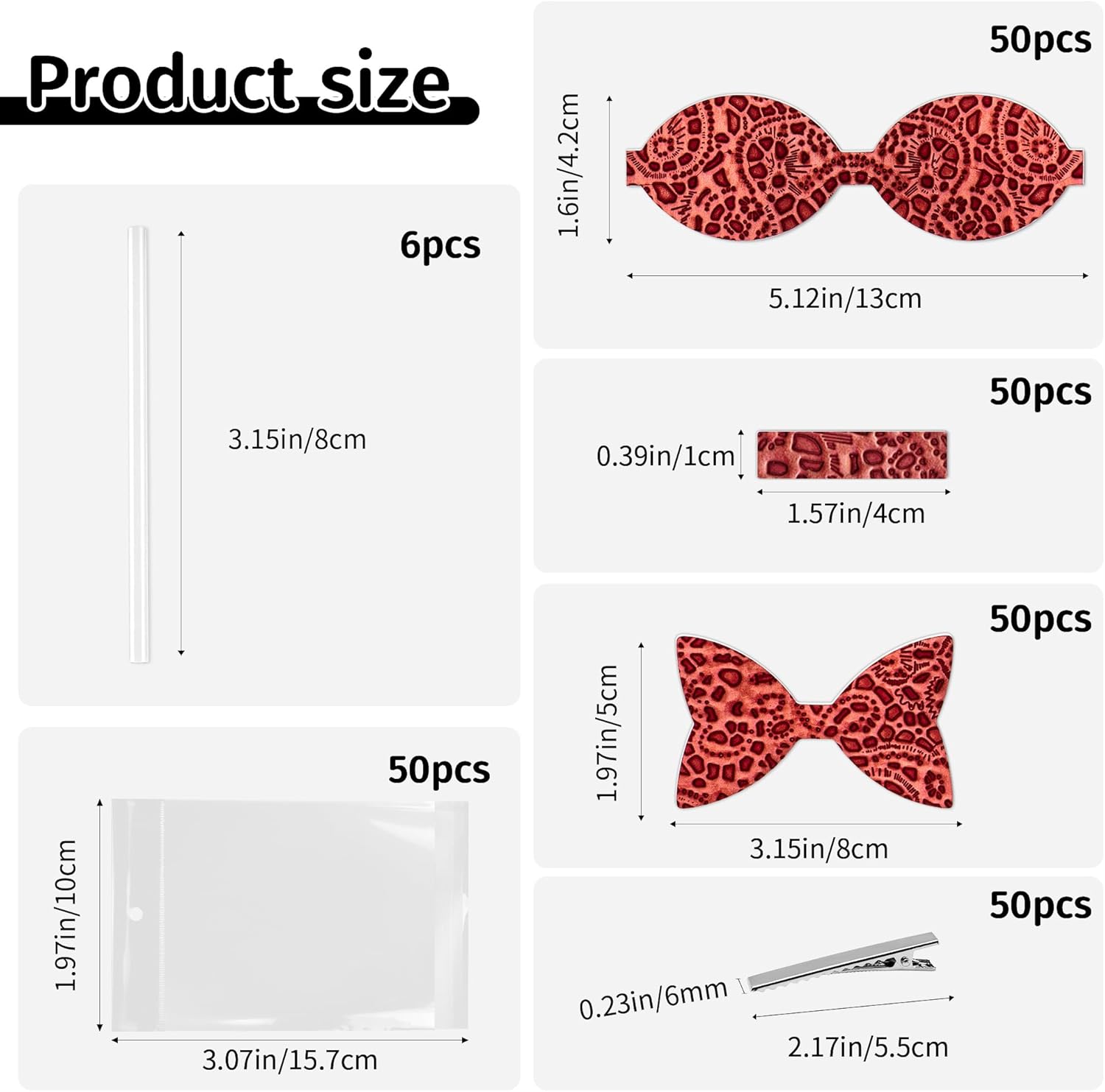 AOUXSEEM 50 Set 【Random Colors】 Bows DIY Making Kit for Beginners, Pre Cut Faux Leather Hairbows Contains Printed/Glitter/Embossed/Textured Fabric, with Alligator Clips for Women Girls Handmade Gift