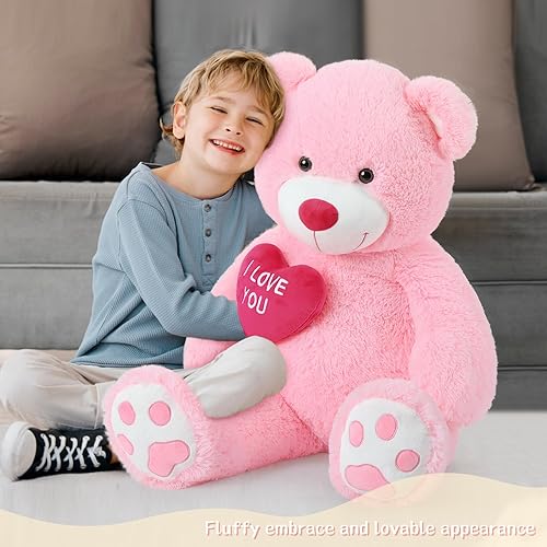 Miniatura 7 de Oso de peluche gigante de corazón rojo, oso de peluche grande con bordado "I Love You" para novia, enorme oso de peluche esponjoso de San Valentín