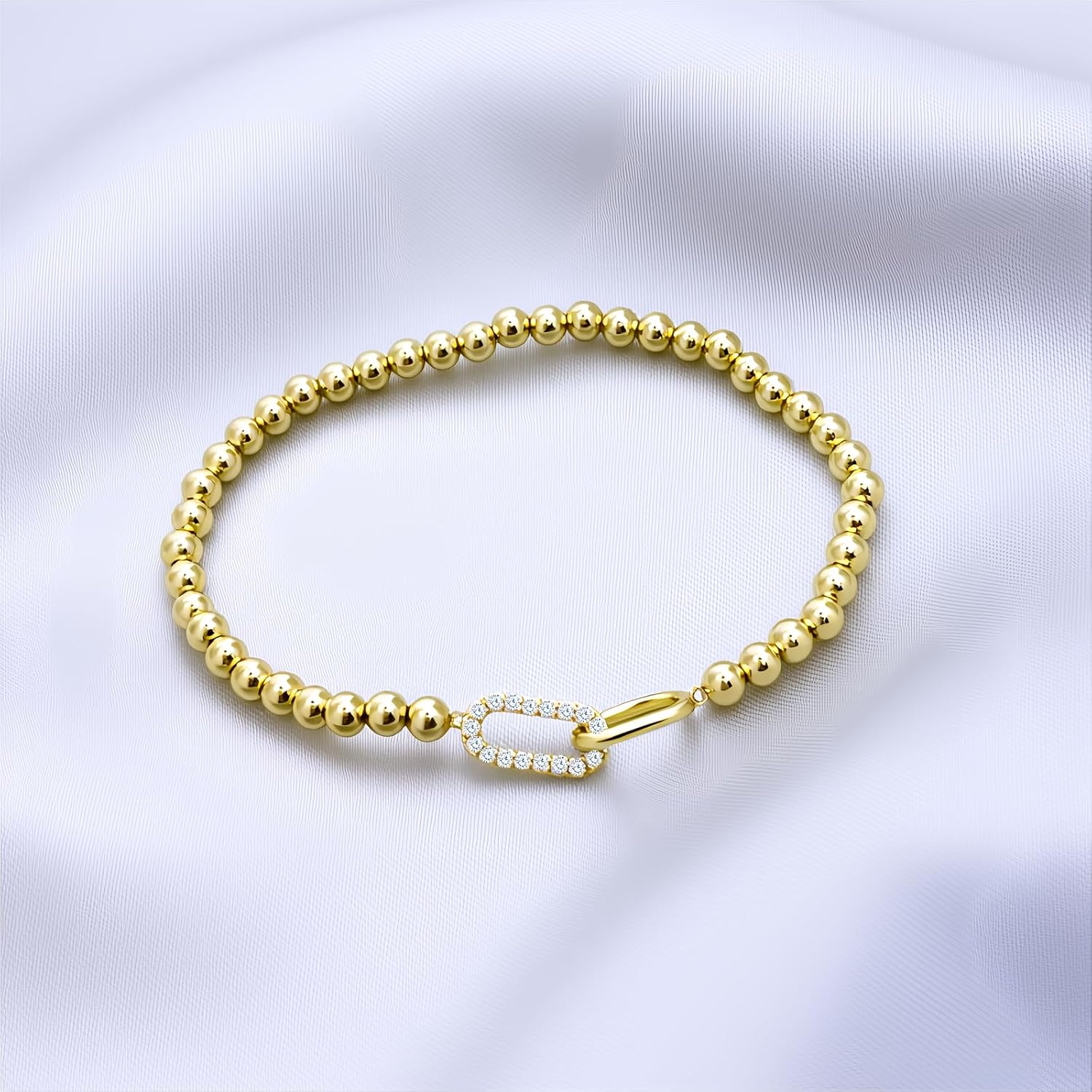 Gold Beaded Bracelets for Women 14K Gold Plated Stretch Ball Bracelet Charm Elastic Bow Cross Bracelet Dainty Stackable Jewelry Christmas Gifts - Image 6