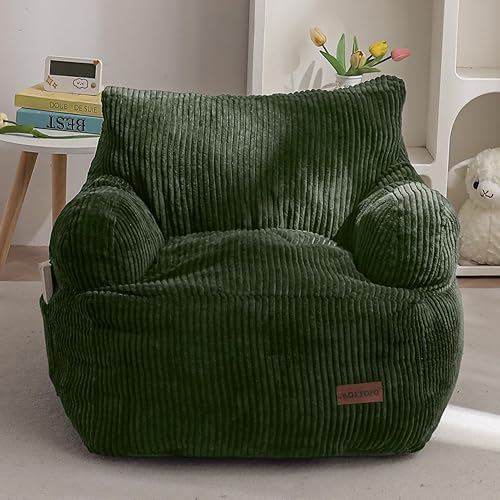 MAXYOYO Kids Bean Bag Chair, Stuffed Toddler Bean Bag Sofa with Filler Cozy for Boys and Girls, Lazy Sofa with Pocket Floor Chair for Gaming, Reading, Dark Green