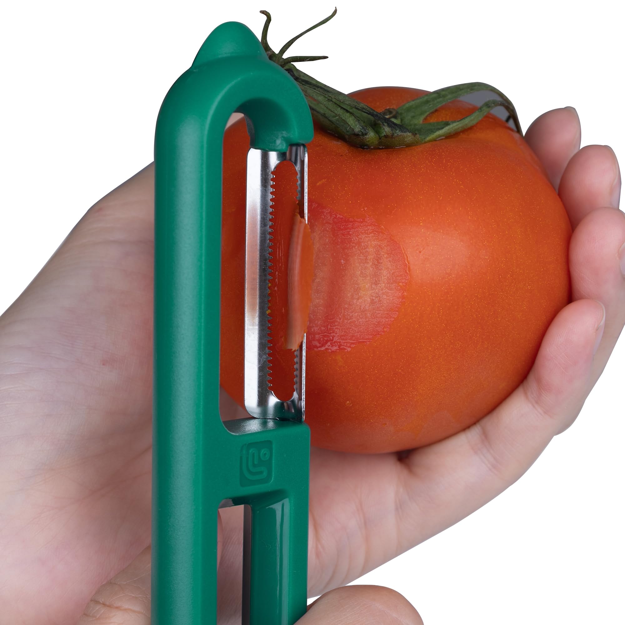 Linoroso Pelapatate Professionale Seghettato di Tipo I con Punta per Pela Patate e Verdura Frutta, Affilato e Liscio, Impugnatura Confortevole - Verde
