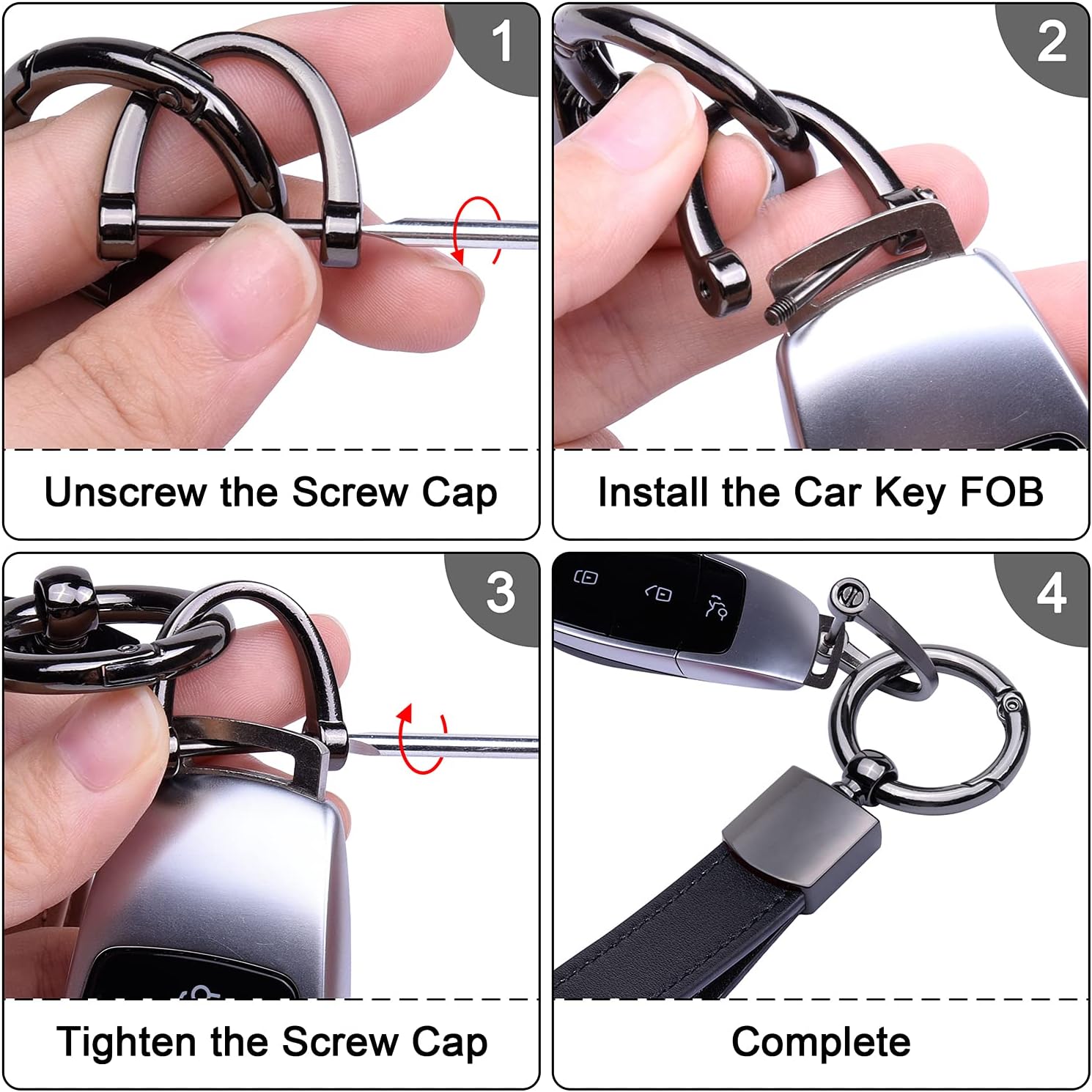 Wisdompro Genuine Leather Car Keychain, Universal Key Fob Keychain Leather Key Chain Holder for Men, 360 Degree Rotatable, with Anti-Lost D-Ring, 3 Keyrings and 1 Screwdriver - Black : Clothing, Shoes & Jewelry