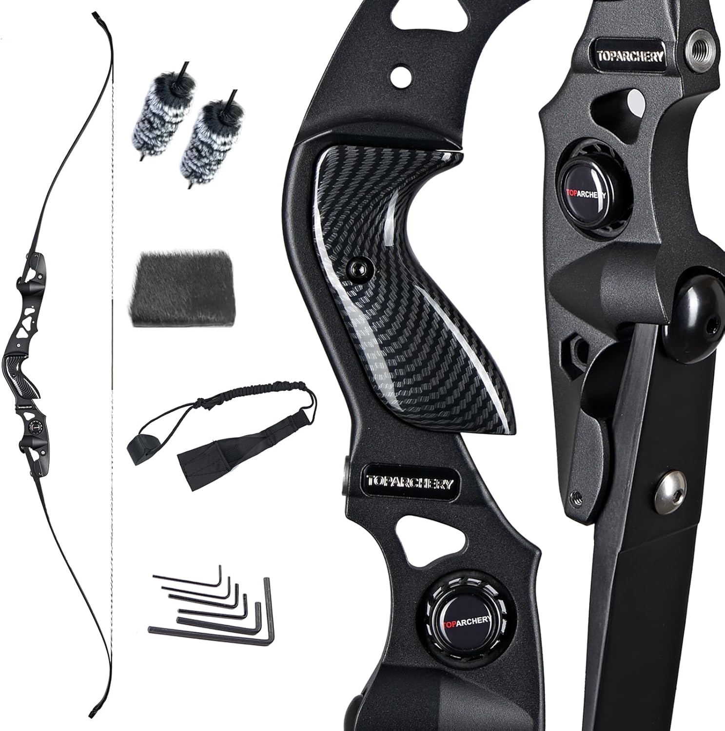 TOPARCHERY 62" Black Hunter Recurve Bow, ILF Shock Absorption Takedown Hunting Recurve Bow for Adult & Youth Beginner, Longbow Archery Set for Outdoor Target Hunting Training Practice