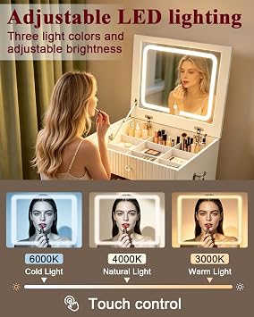 3 in 1 Slim Dressing Table with LED Lighting, 1 Stool