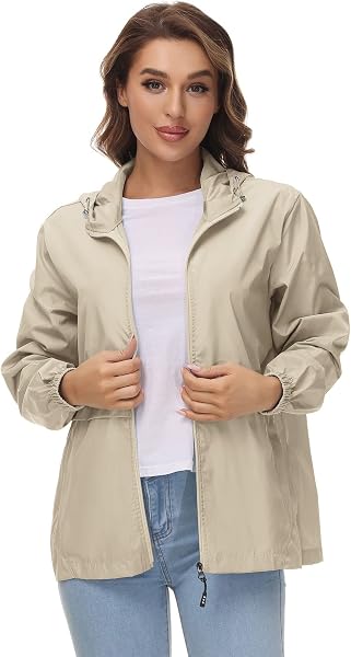 Chaqueta impermeable ligera para mujer, cortavientos con capucha plegable para actividades al aire libre - 3