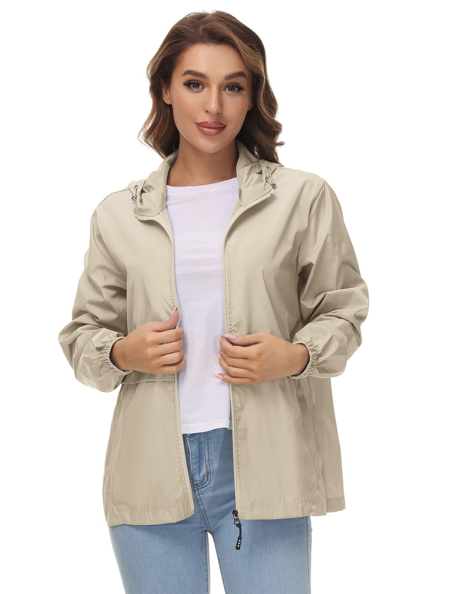 Chaqueta impermeable ligera para mujer, cortavientos con capucha plegable para actividades al aire libre — view 3
