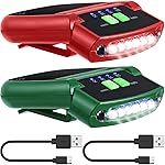 Mudder 2 Pieces LED Clip on Cap Lights USB Rechargeable Cap Flashlight Clip Waterproof Ultra Bright Hat Flashlight Headlamp for Fishing Camping Hand Work (Red,Green)