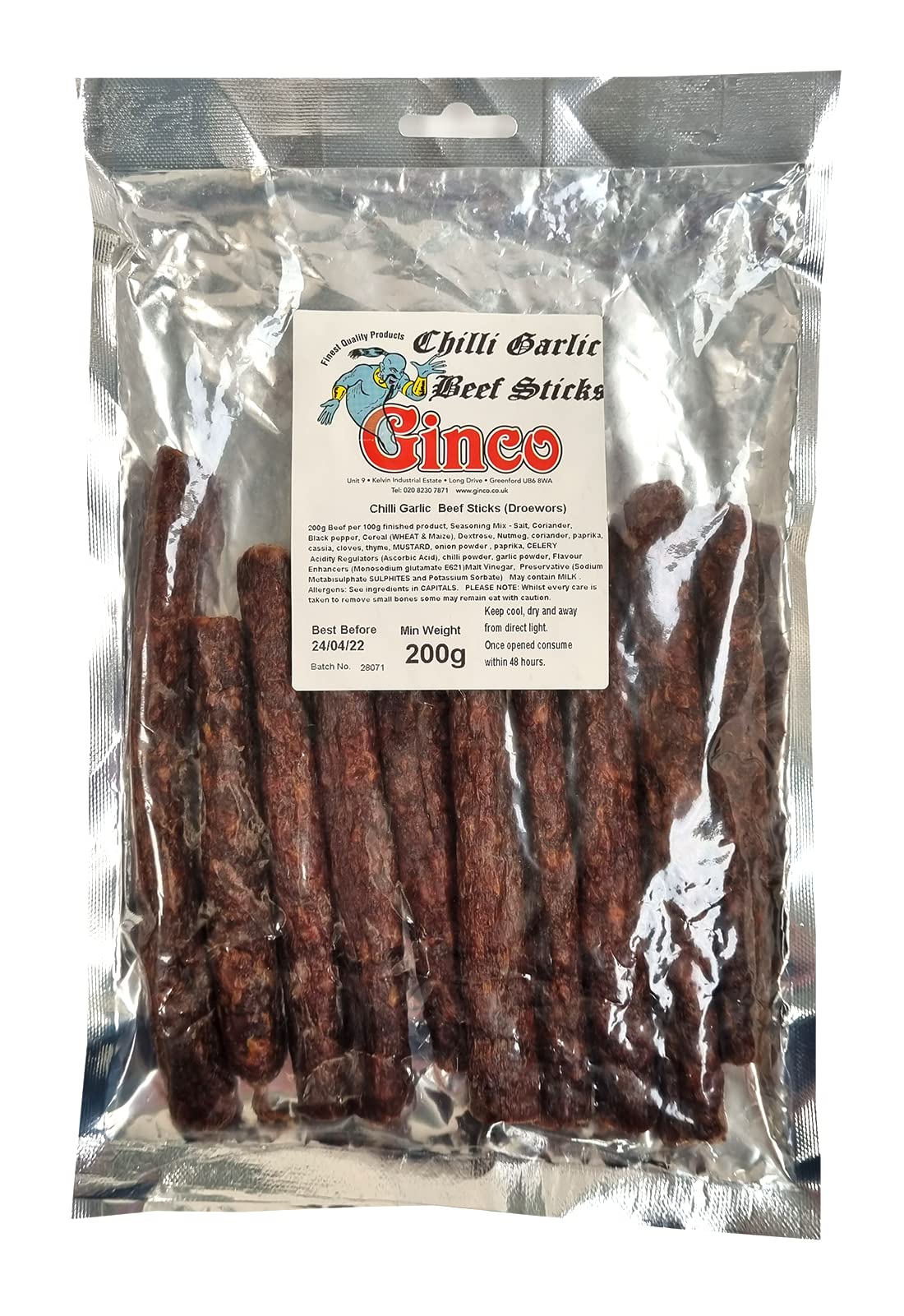 Buy Beef Sticks Chilli and Garlic 200g High Protein Beef Sticks