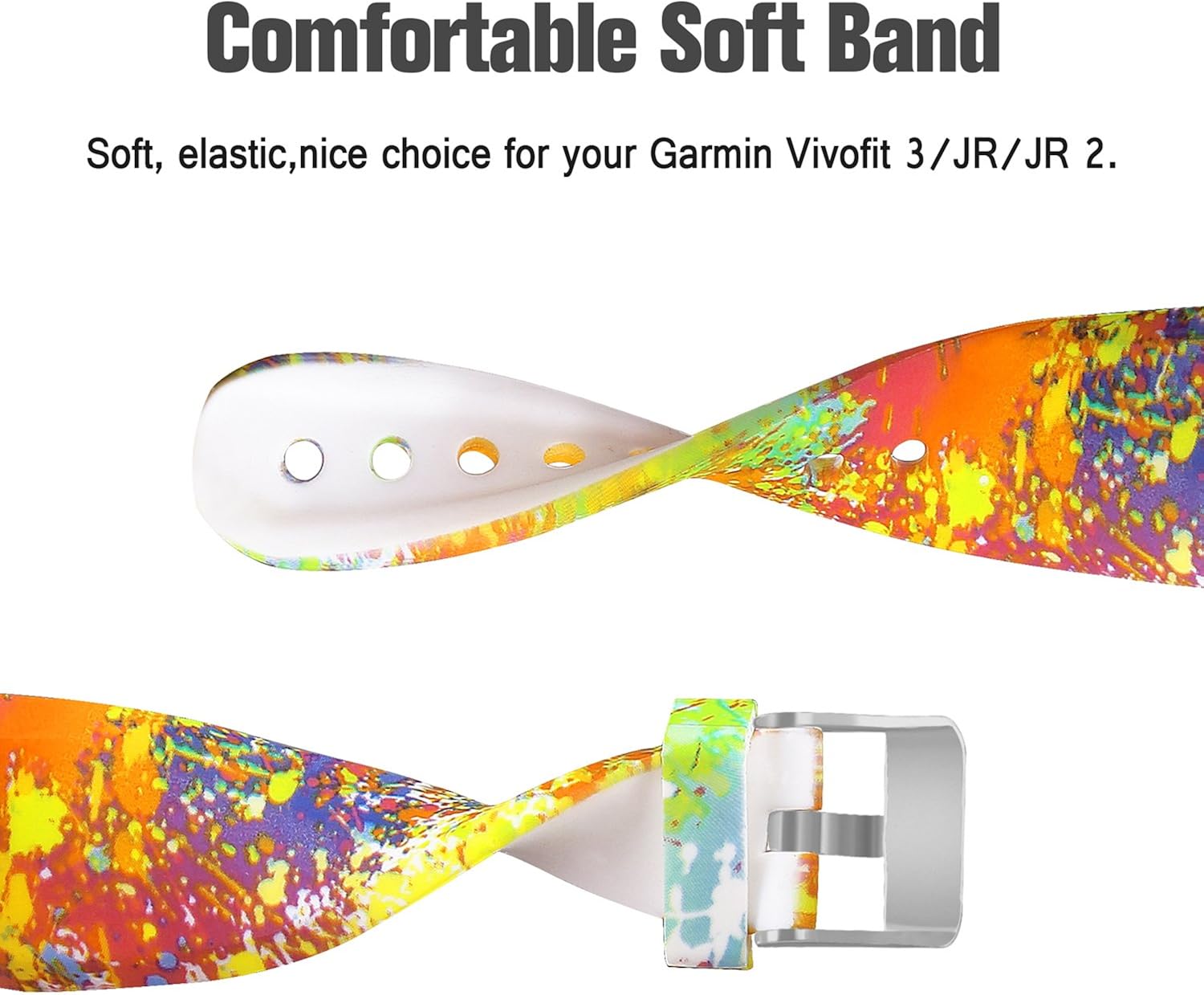 SKYLET Compatible with Garmin Vivofit 3 Vivofit JR JR.2 Bands, Pattern Soft Silicone Replacement Bands Compatible with Garmin vivofit JR JR.2 Bands with Secure Watch Buckle Women Men (No Tracker)