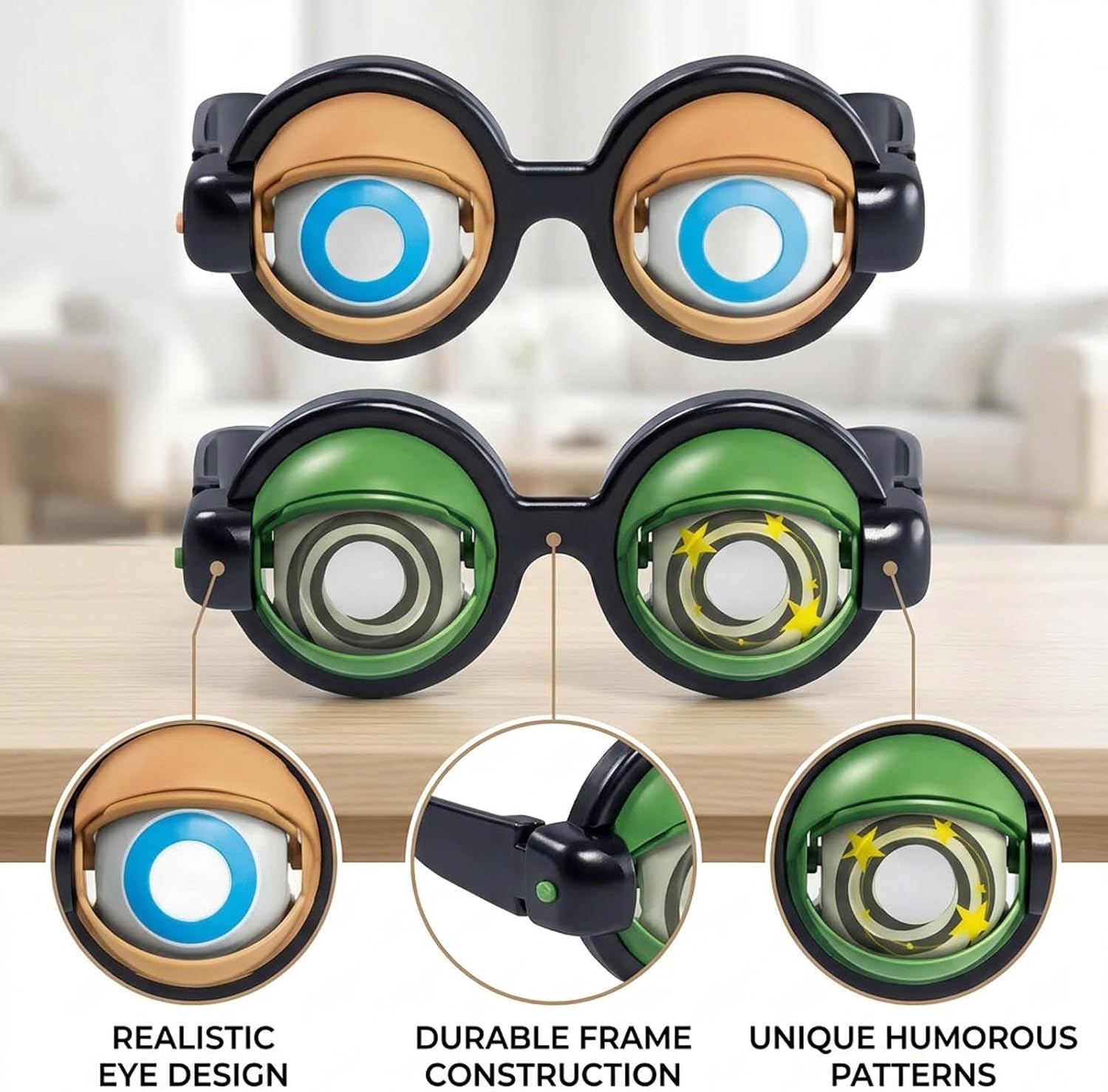 2 PCS Funny Glasses, Funny Glasses for Adults, Two Pairs of Novelty Eyewear for Parties and Costumes, Durable Plastic Frame with Clear Lenses, Lightweight Design for Extended Wear