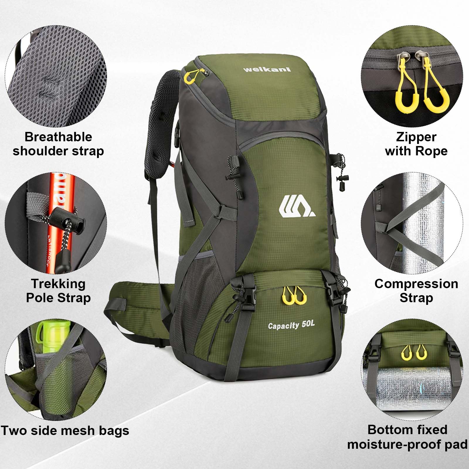 Plecak trekkingowy męski 50 l plecak podróżny damski duży wodoodporny plecak trekkingowy z pokrowcem przeciwdeszczowym do jazdy na rowerze piesze wycieczki camping wspinaczka górska sporty na