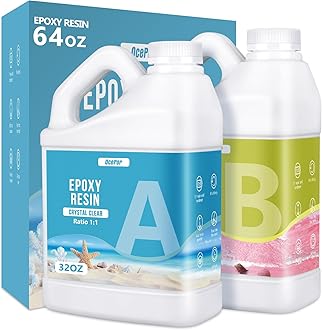 OcePor Epoxy Resin-64OZ, Crystal Clear Epoxy Resin Kit, No Yellowing No Bubble Art Resin Casting Resin for Art Crafts, Jewelry Making, Wood & Molds(32OZ x 2)