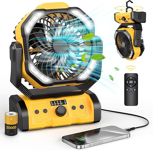 Miniatura 18 de Ventilador de Camping Portátil Recargable - 20000mAh Ventiladores de Tienda con Batería Inalámbrica con Linterna LED, Control Remoto Oscilación