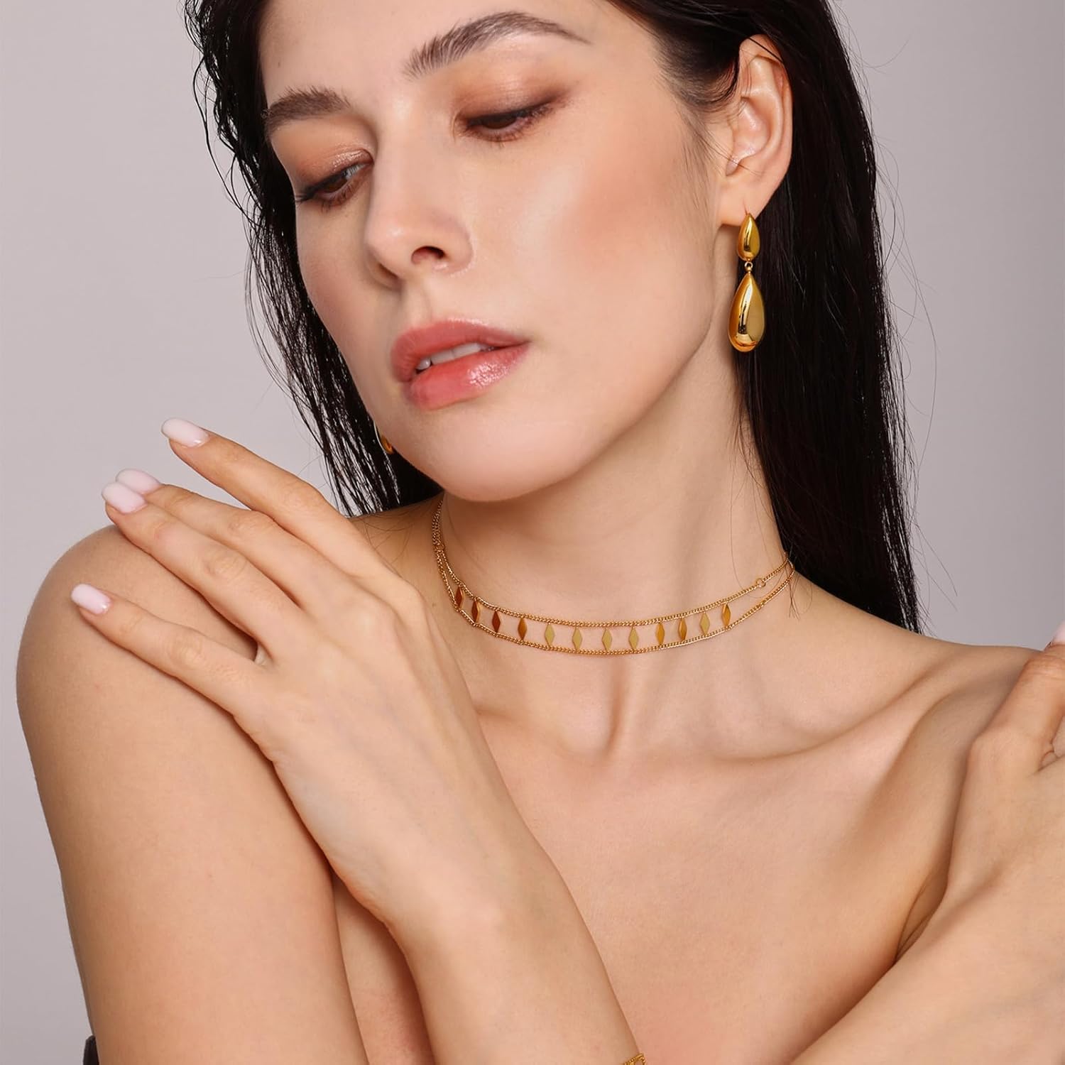 eartif Rhombus Layered Necklaces for Women Dainty Gold Choker Necklaces Cute Stainless Steel Choker Gold Plated Necklace Link Chain Fashion Jewelry Gifts - Image 4