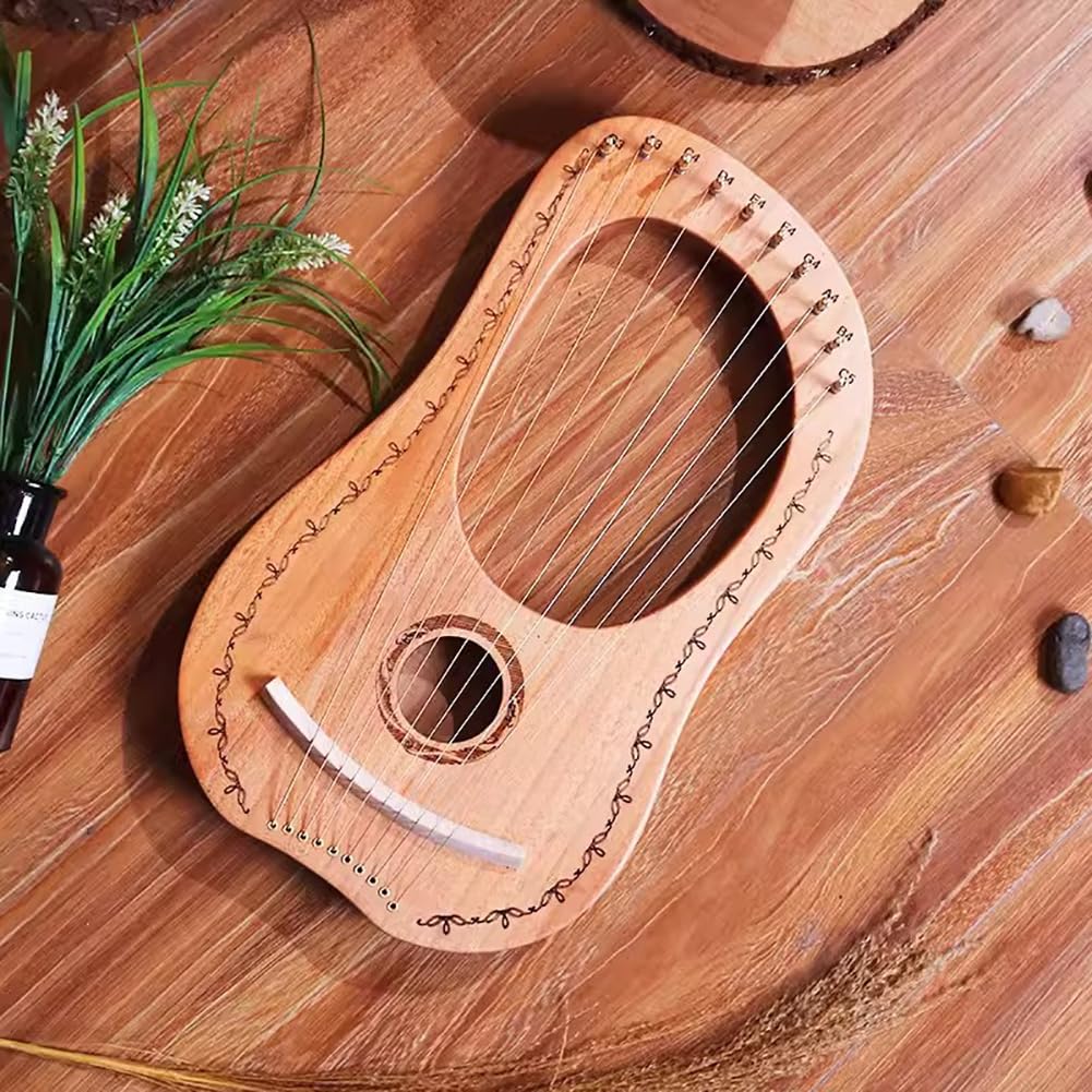Lyre Harp, 10 Corde Metalliche, Arpa Acustica Professionale in Mogano, Strumento Musicale Portatile in Legno Massello, Arpa per Principianti, con Chiave di Accordatura