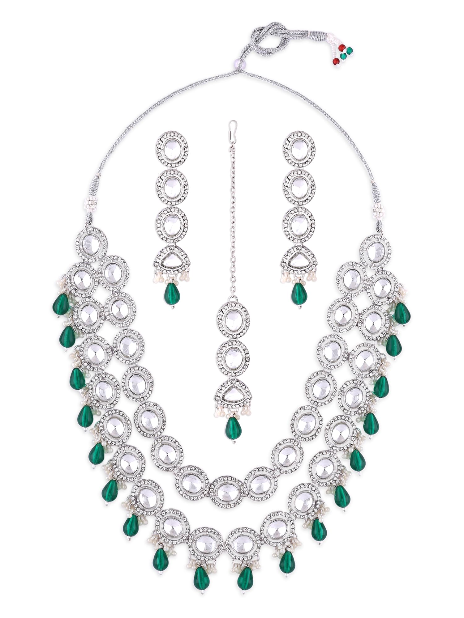 ZAVERI PEARLS Green Beads Dazzling Stones Austrian Diamonds Layered Necklace Earring & Maangtikka Set For Women-ZPFK18001 (B0D1QJRCD1) Amazon Price History, Amazon Price Tracker