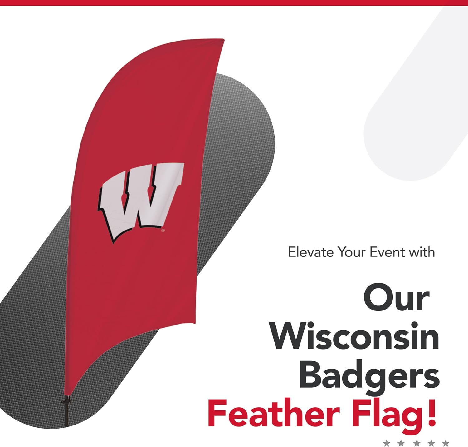 Wisconsin Badgers College Sports Printed Feather Flag - NCAA Licensed - Super Polyester - School Banner (Red, White) (7.5' Cross Base)
