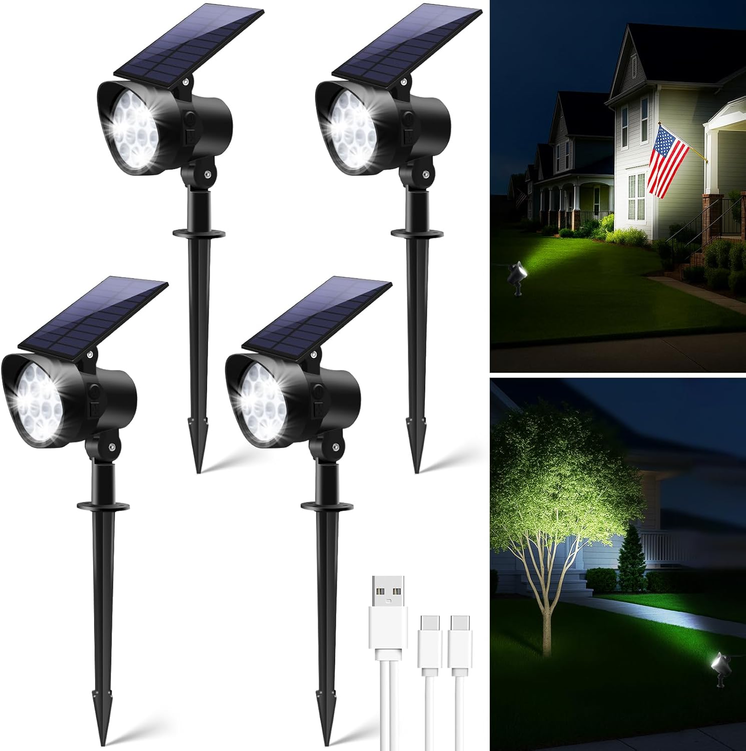 ALUSSO® Photo voltaic Panorama Spotlights 3CCT, Dimmable Photo voltaic Spot Lights Outside, 30° Beam Angle Photo voltaic Powered Lights Nightfall to Daybreak,IP65 Waterproof Flag Pole Photo voltaic Mild for Yard Pathway Storage Patio,4 Pack