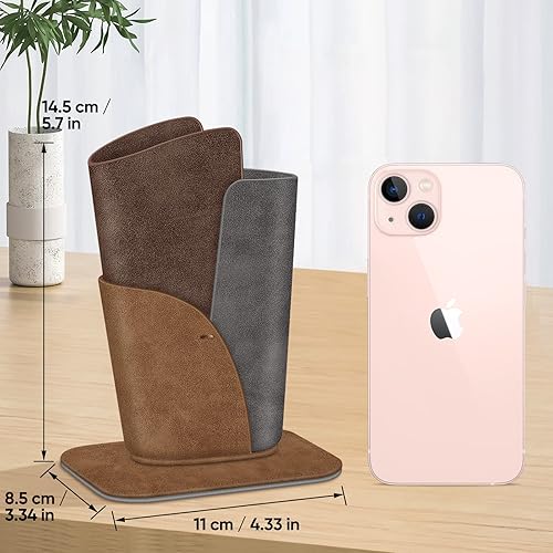 Vista 28 de Fintie Soporte para lentes: funda de cuero vegano antiarañazos para escritorio o mesita de noche, Marrón oscuro