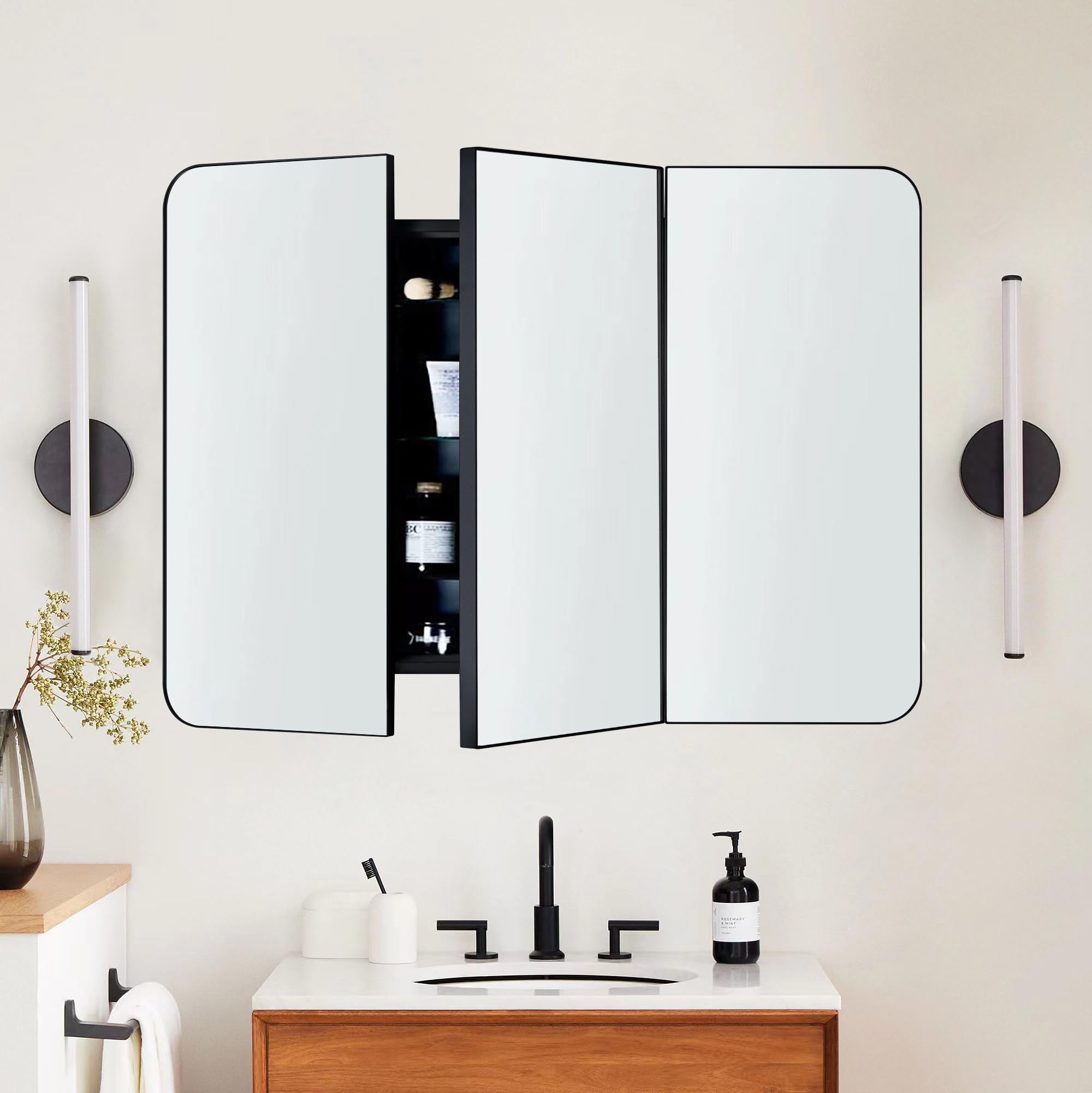 Amazon.com: EGHOME Matt Black Triple Door Recessed & Surface Mount 