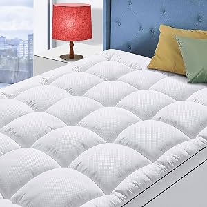 King Size Mattress Topper for Back Pain, Cooling Extra Thick Mattress Pad Cover with 8-21 inch Deep Pocket, Plush Pillow Top Mattress Topper Overfilled with Down Alternative, King Size, White