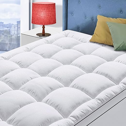 King Size Mattress Topper for Back Pain, Cooling Extra Thick Mattress Pad Cover with 8-21 inch Deep Pocket, Plush Pillow Top Mattress Topper Overfilled with Down Alternative, King Size, White