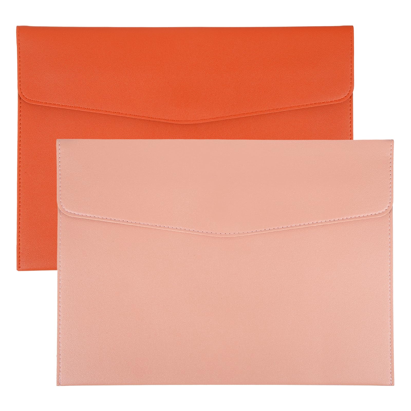 PATIKIL 2Pcs PU Leather A4 File Folder, Document Holder Envelope Waterproof Napa Texture Filing Organizer Portfolio Folder Case with Magnetic Snap Closure for Home Office, Orange, Pink