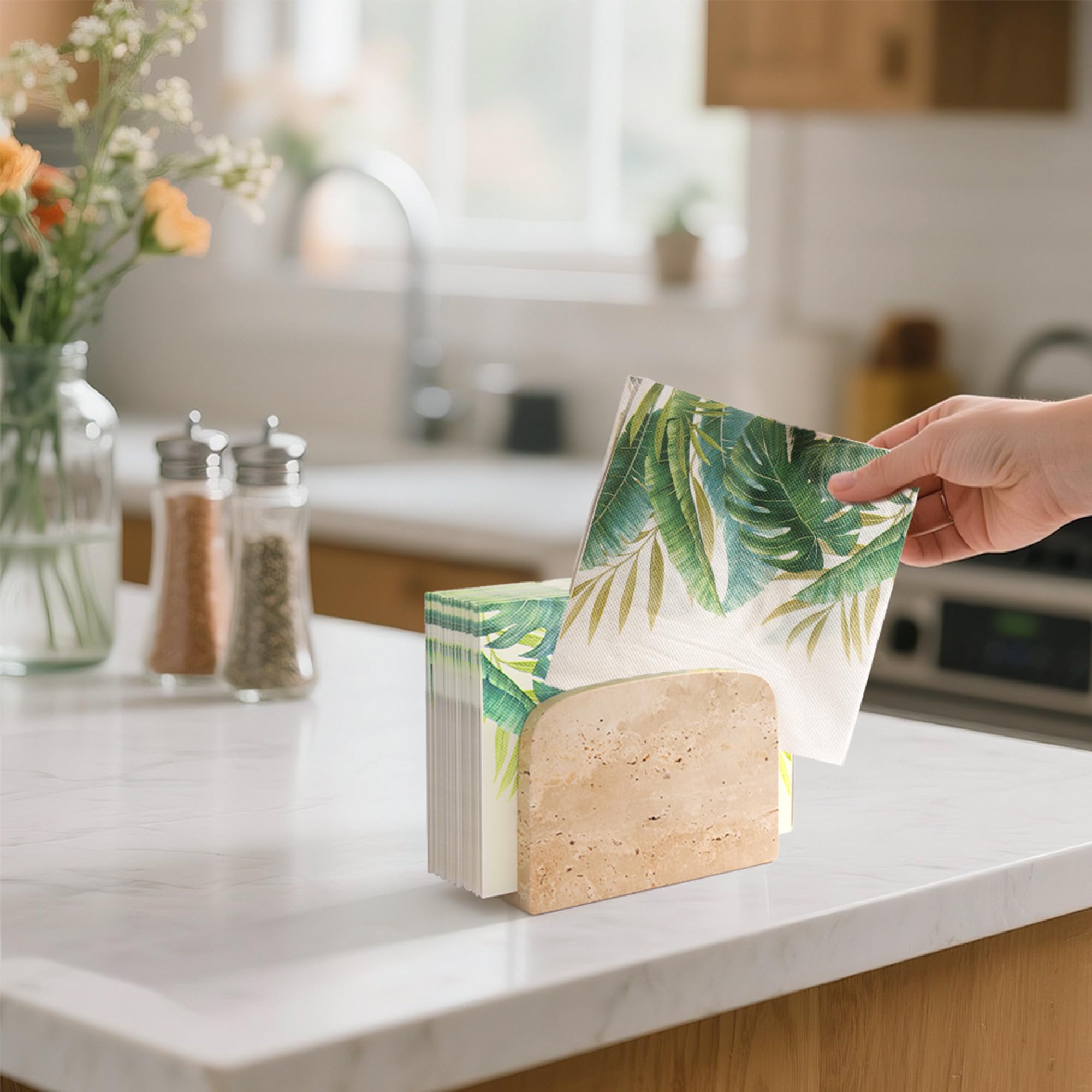 Portatovaglioli in travertino per tavolo, in pietra naturale, dispenser di tovaglioli per cocktail e carta per cena, organizer da cucina per tutte le sale da pranzo e decorazioni per la casa