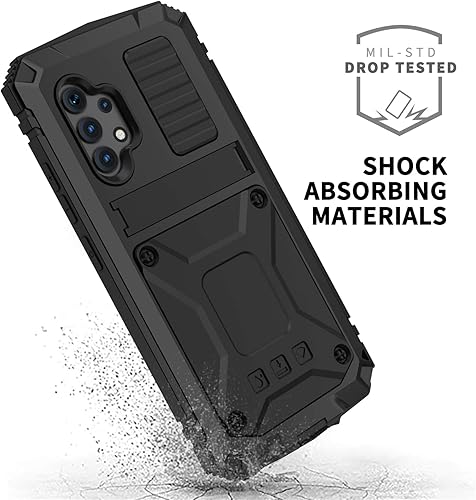 Miniatura 2 de Compatible con Samsung Galaxy A32 4G, aluminio metal, impermeable, a prueba de golpes, resistente cubierta protectora resistente, soporte integrado,