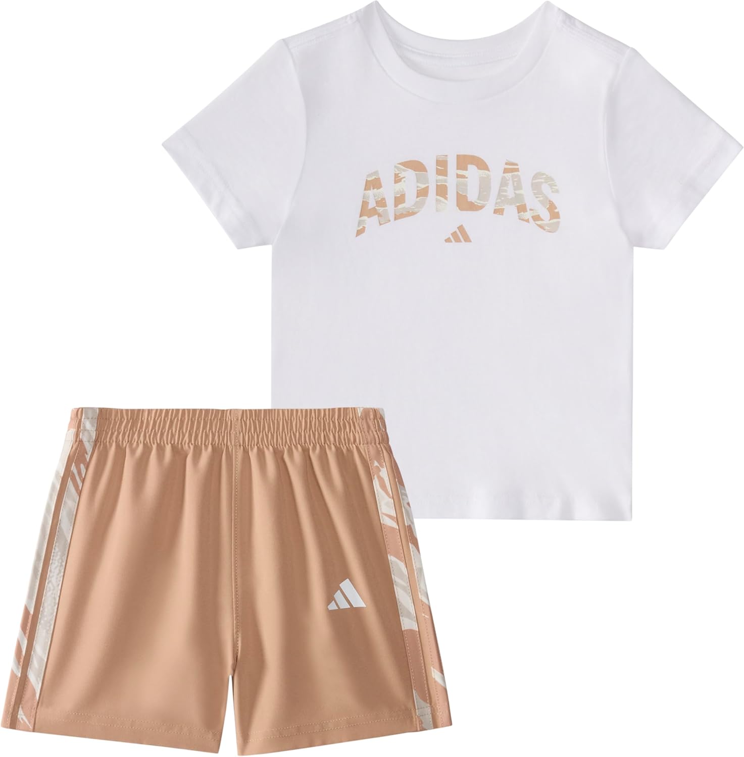 adidas baby-boys Short Sleeve Cotton Tee Shirt and Camo 3-stripe Woven Short Set