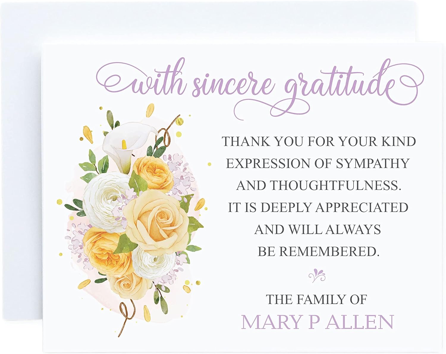 Funeral Thank You Notes with Yellow Roses Personalized, Choose Quantity, Floral Sympathy Thank You Cards with Envelopes, Sympathy Thank You and Bereavement Notecards, After Memorial Service Cards