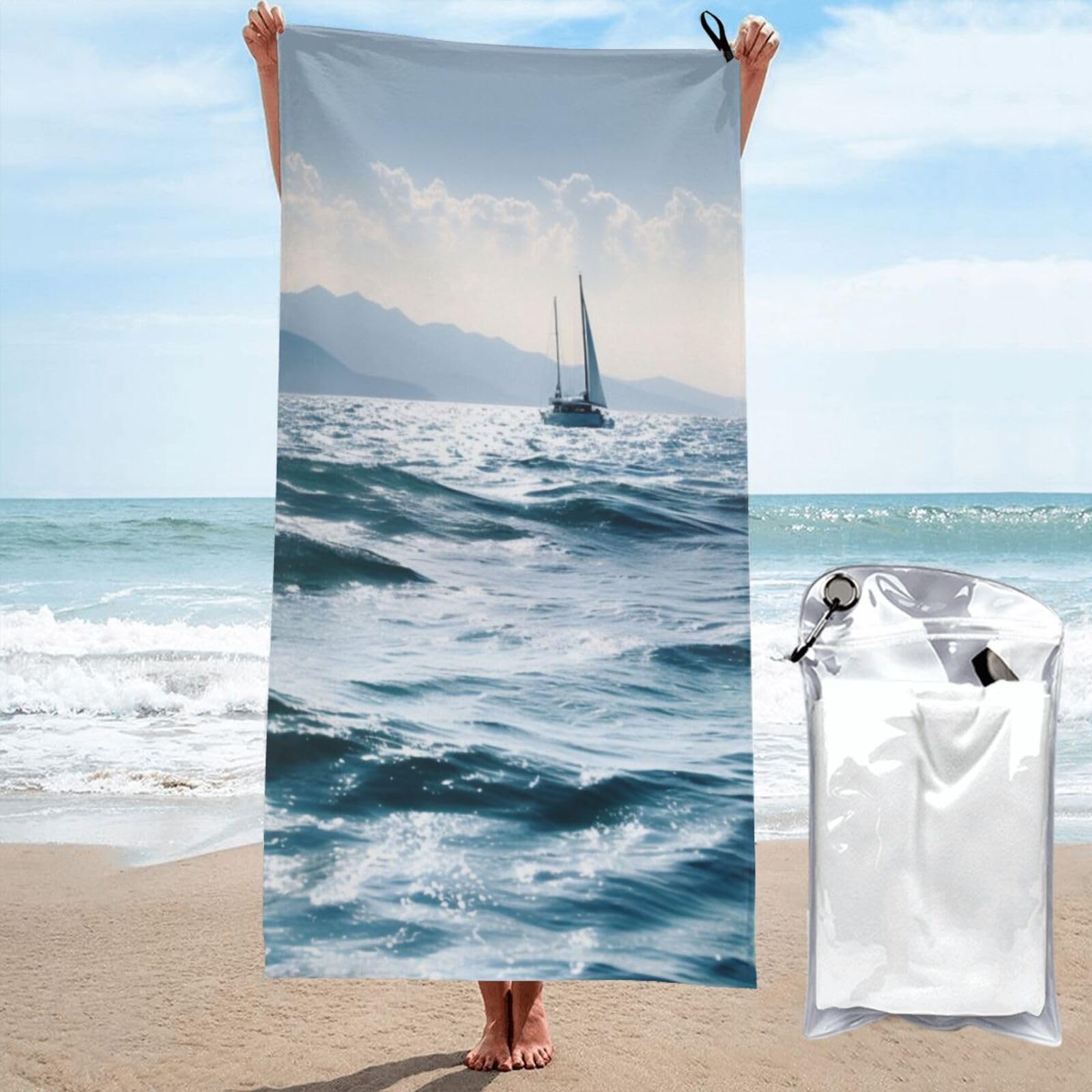 BWWHCCTI Beautiful Sea Printed Microfiber Quick Dry Beach Towel 80x160 CM, Fast Drying Bath Towels with Bags for Travel,Camping,Gym,Beach,Swimming,Yoga