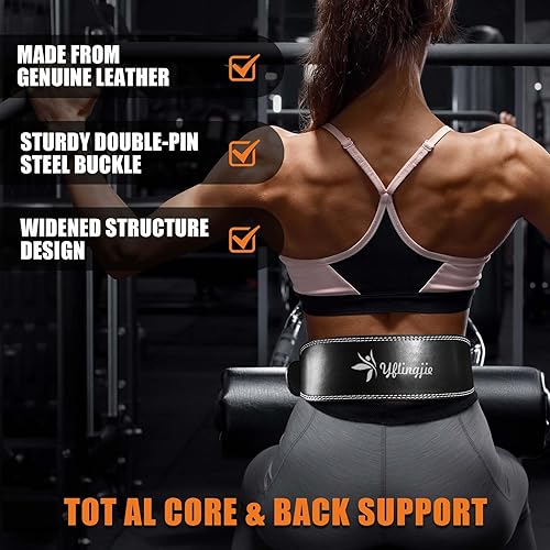 Miniatura 3 de Women's Leather Lumbar Gym Belt for Heavy Lifting - 6.8mm Thick Weight Lifting Belt with Back Brace SupportWomen & Men, Squat Belt for Squats,