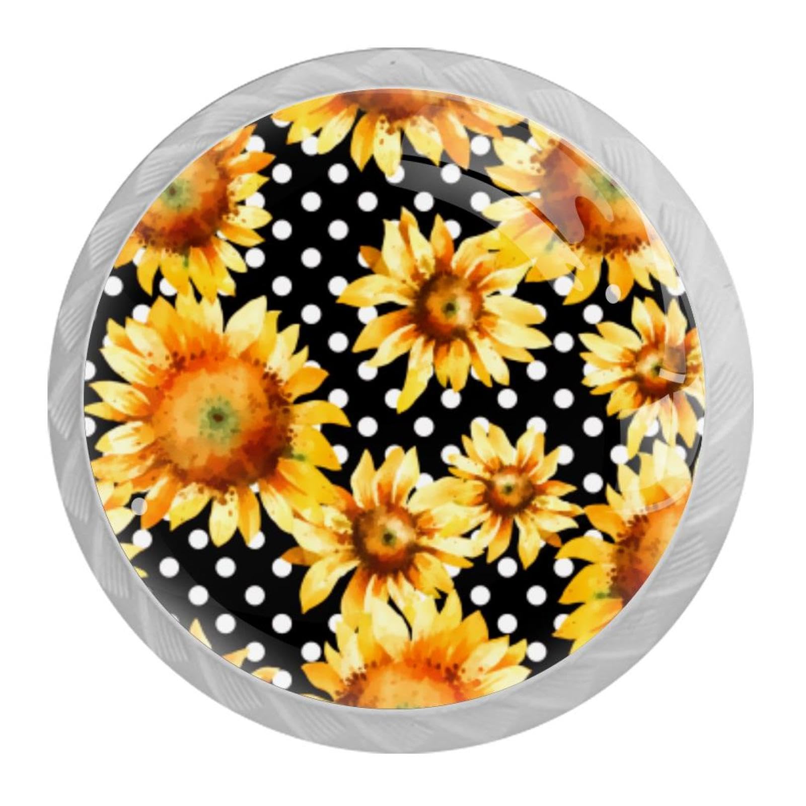 Tqmspg 4 Pieces Drawer Pulls Blossom Sunflowers Door Knobs Dresser Handles for Kitchen Wardrobe Cupboard Hardware Furniture